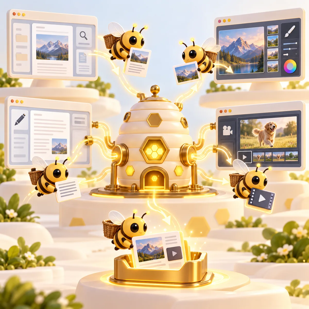 GaBee nối ChatGPT, Claude, Gemini: các ong mang tài liệu, ảnh, video giữa các cửa sổ